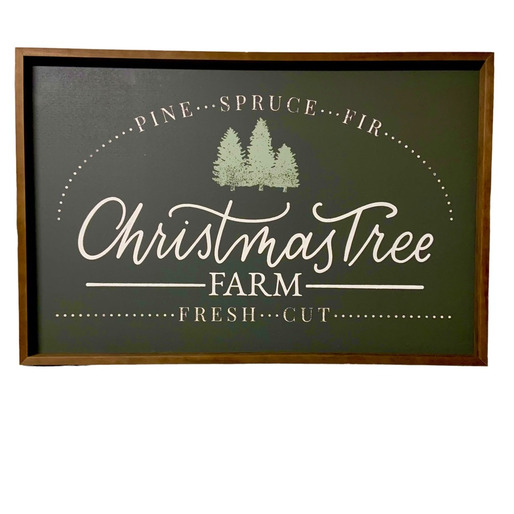 Farmhouse Large Forest Green Pine Spruce Christmas Trees Wood Frame Wall Decor